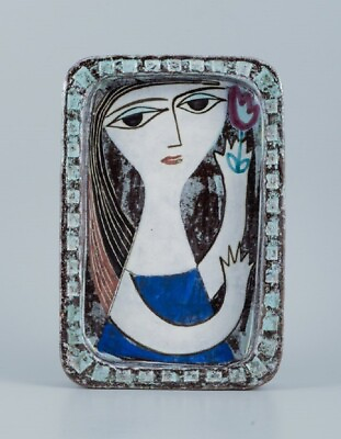 #ad Mari Simmulson for Upsala Ekeby. Dish in glazed stoneware with portrait of woman $420.00