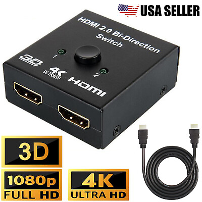 HDMI 2.0 Bi Direction Switch Switcher 4K Cable Splitter HUB HDCP 2x1 1x2 In Out $5.95