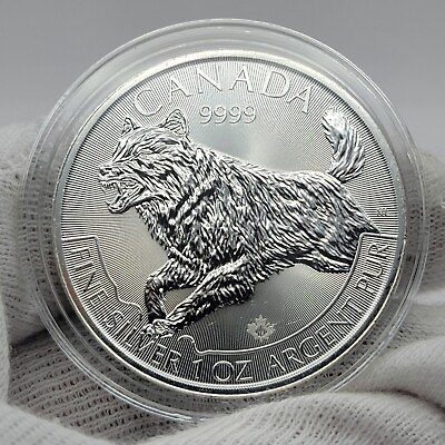 #ad 2018 Canadian Wolf 1 oz .9999 Fine Silver Argent Pur in Protective Capsule $44.00