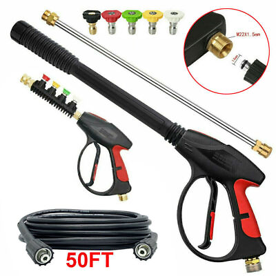 #ad #ad High Pressure 4000PSI Car Power Washer Gun Spray Wand Lance Nozzle 50FT Hose M22 $7.99