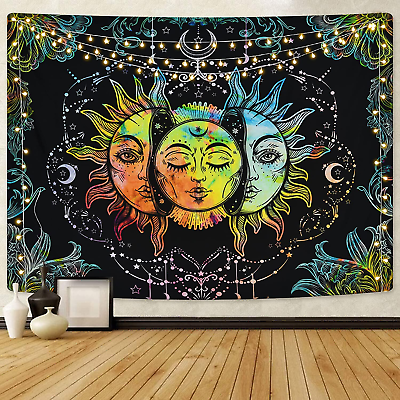 #ad #ad Sun and Moon Tapestry Burning Black Colorful 59.10quot; x 82.70quot; $26.99
