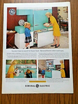 #ad #ad 1963 GE General Electric Kitchen Ad Refrigerator Range Washer Dryer Turquoise $3.00