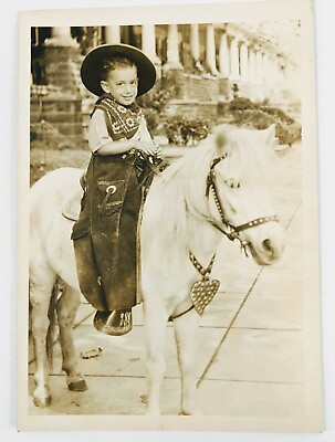 #ad Old Bamp;W Photo Cowboy Kid Boy Donkey Small Horse Birthday Party 5x7 $19.99