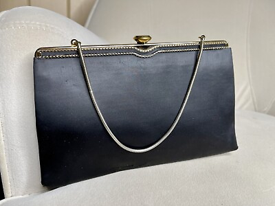 #ad Vintage Black Clutch Wristlet Handbag Gold Latch Chain Small Elegant Evening $21.99
