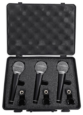 #ad Samson R21 3 Pack Dynamic Vocal Cardioid Handheld MicrophonesMic ClipsCase $39.99