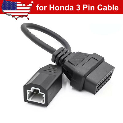 #ad Fit for Honda 3Pin to 16Pin OBD2 Car Diagnostic Adapter Convertor Scanner Cable $3.79
