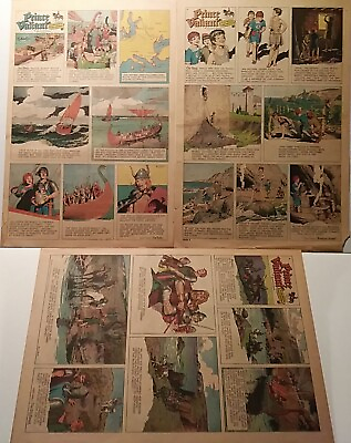 #ad PRINCE VALIANT FULL PAGE COMIC STRIPS 3 FROM 1953 55 NM but with border Tears $29.95
