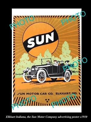 OLD 8x6 HISTORIC PHOTO OF ELKHART INDIANA THE SUN MOTOR CAR Co POSTER c1910 AU $7.65