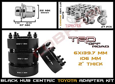 #ad Toyota 2quot; Tacoma 4Runner Black Hub Centric Wheel Spacers 24 Chrome Mag Lug Nut $185.94