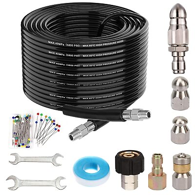 #ad 100FT Sewer Jetter Kit for Pressure Washer 5800PSI Drain Cleaner Hose 1 4 Inch $69.76