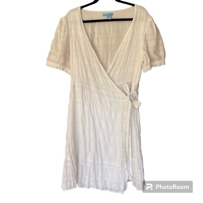 #ad Draper James RSVP White Gauzy Short Sleeve Wrap Dress Cotton Blend Bridal Preppy $26.99