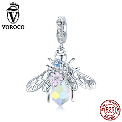 #ad Voroco Shine .925 Sterling silver Charm CZ Colorful Bee For Bracelet Chain $14.53