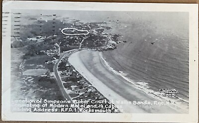 #ad Rye New Hampshire Wallis Sands Aerial Simpson Motor Court Vintage Photo Postcard $10.98