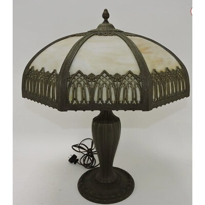 #ad #ad Antique Art Nouveau Bradley and Hubbard Panel glass table lamp 22quot;h $1295.00