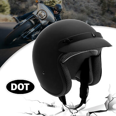 #ad Matte Black 3 4 Open Face ABS DOT Adult Helmet Retro Motorcycle Scooter S M L XL $37.00