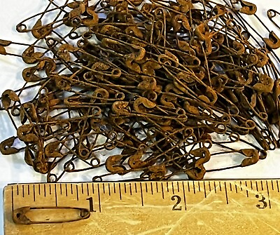 #ad 25 VERY RUSTY 7 8” Primitive Rusted Safety Pins Crafts Junk Journals Antique $5.59
