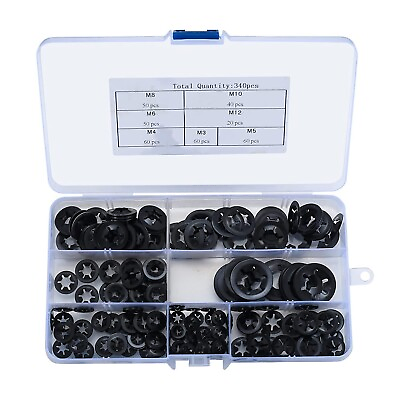 #ad 340pcs Internal Tooth Star Lock Spring Quick Washer Push On Speed Nut Assortment $13.77