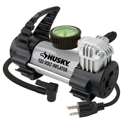 PORTABLE CAR AIR COMPRESSOR Husky Electric AC Outlet Compact Tire Pump Inflator $48.13