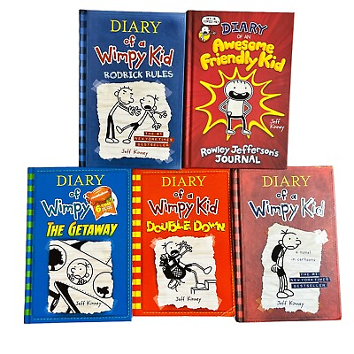 #ad Diary Of A Wimpy Kid By Jeff Kinney Lot 5 Books 1 2 11 12 Awesome Friendly Kid $20.00