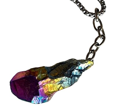#ad Aurora Borealis Gold Mystic Gem Gemstone Fine Magic Art Dangle Necklace Pendant $80.00