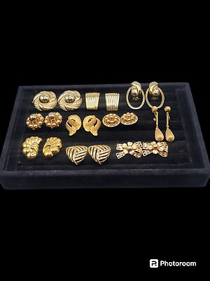 #ad Vintage Goldtone Earring Lot Trifari Kramer Liz Claiborne Clip Screwback Lot 10 $65.00