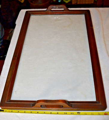 #ad Beautiful LARGE Vintage Wood And Glass Tray From The 1950S 26” Long 16” Wide $60.28
