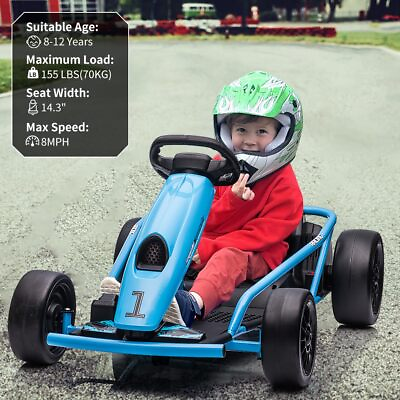 #ad 24V Electric Go Kart Kids Teens 8MPH High Speed Drifting Ride On Toys Car Blue $265.99