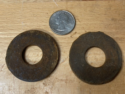 #ad 2 VINTAGE RECLAIMED Rusty Crusty FLAT WASHER 5 8quot; x 1 3 4 Restoration Repair $7.99