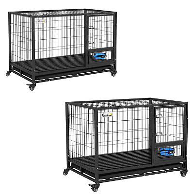 #ad Heavy Duty Dog Crate with Bowl Holder Wheels $129.59