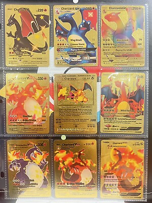 #ad Pokémon Charizard V Vmax Gx Gold Foil Fan Art Cards Full Set of 18 Pieces $15.99