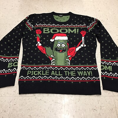 #ad Rick amp; Morty Pickle Rick PICKLE ALL THE WAY Adult Ugly Christmas Sweater L AR383 $39.95