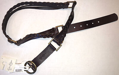 #ad Jessica Simpson Belt Brown Braided Stitched Leather Brass Buckle Size Large NWT $23.99