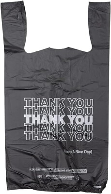 New Large 21 x 6.5 x 11.5 quot;Thank Youquot; T Shirt Plastic Grocery Black Bags 1000 #ad $25.99