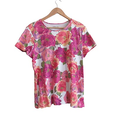 #ad Croft Borrow Floral Rose Tee Size XL Short Sleeves Crewneck Pink Cotton Flower $9.74