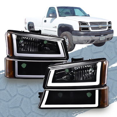 #ad Fit For 2003 2007 Chevy Silverado LED DRL Headlights amp; Signal Bumper HeadLamps $85.80