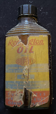 #ad Vintage Rare Remington Glass Oil Bottle Dupont pressure lubricant $50.00