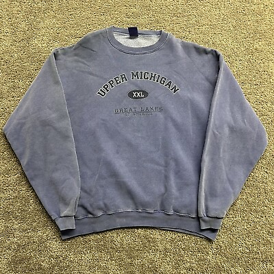 #ad Vintage 90s Upper Michigan Great Lakes of America crewneck overdyed blue X Large $13.49