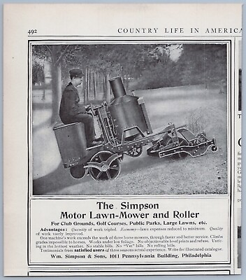 #ad 1906 Simpson Motor Lawn Mower amp; Roller Vintage Ad Grass Cutting Golf Course $11.00