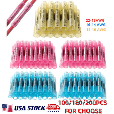 #ad 100 180 300PCS Heat Shrink Butt Wire Splice Connectors Seal Crimp Terminals $15.69