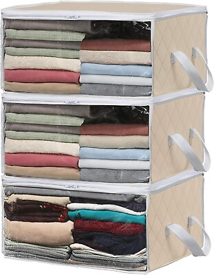 #ad Simple Houseware 3 Pack Foldable Closet Organizer Clothing Storage Box with Clea $23.90