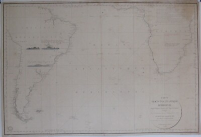 #ad 1836 South Atlantic Sea Voyage with Tracks Positions Elevations Drawn on Map $1149.99