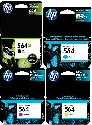 GENUINE HP 564XL Black and HP 564 Color Ink Cartridge 4 Pack $25.99