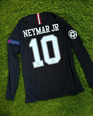 #ad Neymar JR #10 PSG 2018 19 Long Sleeve Black Away UCL Soccer Jersey L $75.00