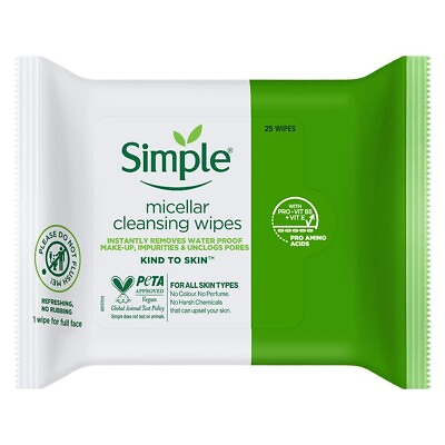 #ad Simple Kind To Skin Micellar Cleansing Wipes 25 wipes Instantly Removes Water $25.95