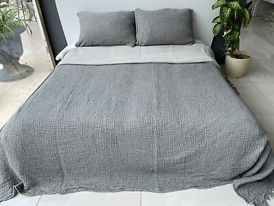 #ad 100% Cotton Muslin Throw Blanket 4 Layers Bedspread Muslin Bed Cover Gray $60.00