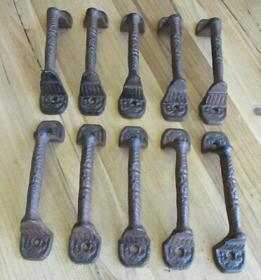 #ad 10 Cast Iron RUSTIC Barn Handle Gate Pull Shed Door Handles Fancy Drawer Pulls $29.99