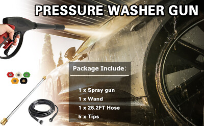 #ad High Pressure Cars Power Washer 3000PSI Spray Gun Wand Lance Nozzle Tip Hose Set $37.00
