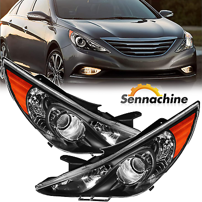 #ad #ad For 2011 2012 2013 2014 Hyundai Sonata Pair Headlights Headlamp Black Housing $100.89