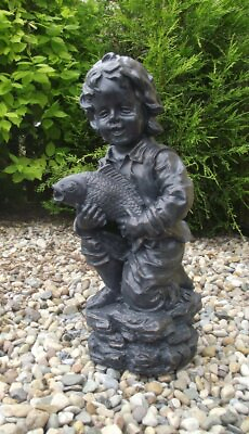 #ad Harry Pond or Garden Statue Verdigris Color Water Feature of Boy Holding a Fish $159.95
