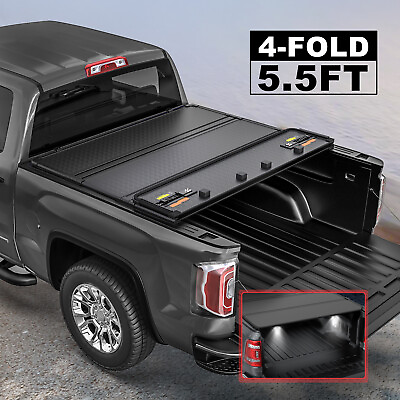 #ad #ad 4 Fold Hard Truck Tonneau Cover For 2004 2015 Nissan Titan 5.5FT Bed w Led Lamp $352.95
